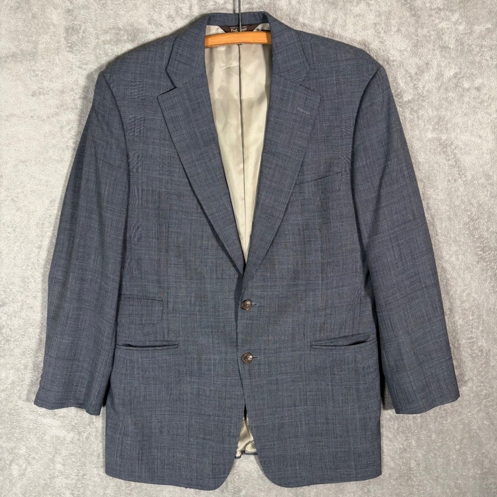 Paul Stuart Wool Cashmere Blue Gray Glen Plaid Blazer Sport Coat 41R Canada Made